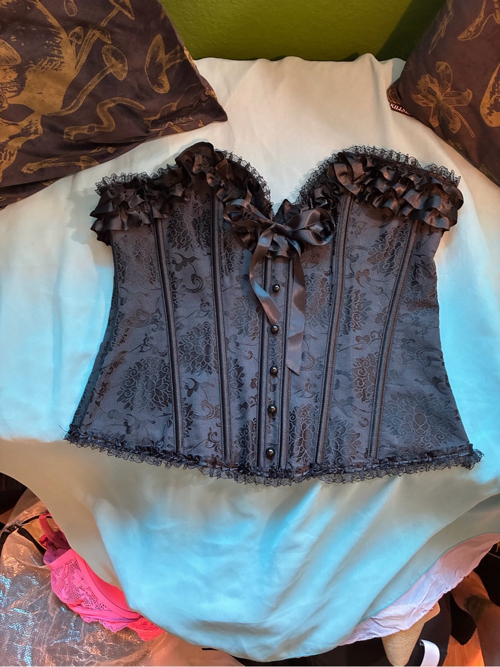 Women’s Lace Ruffled Corset Bustier - Black